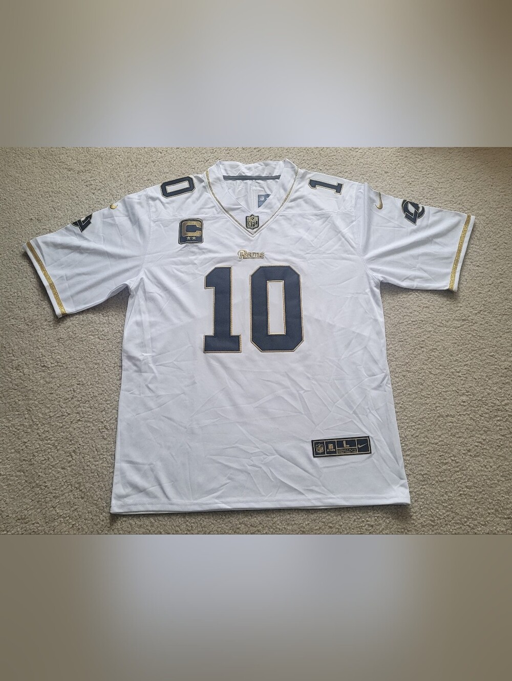 Los Angeles Rams Cooper Kupp #10 Gold Captian Patch Stitched NFL Jersey Men L